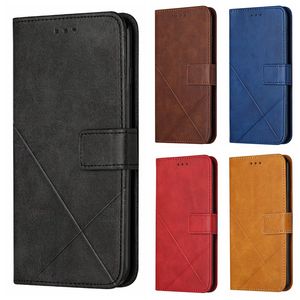 Étuis portefeuille en cuir d'affaires pour iPhone 15 14 13 Pro Max 12 11 XR XS X 8 7 6 Plus Hommes Ligne Géométrique Mode Flip Carte Support Magnétique Stand Flip Couverture de Téléphone Mobile Pochette