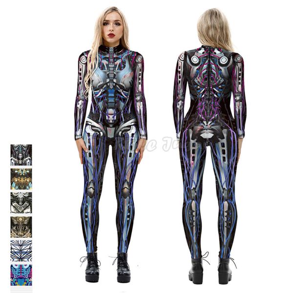 Combinaison squelette Robot Sexy et Slim, Costumes de Cosplay effrayants Zentai pour femmes, robe fantaisie d'halloween