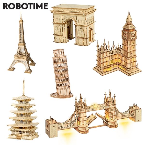 Robotime 3D jeu de Puzzle en bois Big Ben tour pont pagode modèle de construction jouets pour enfants enfants cadeau d'anniversaire 220715