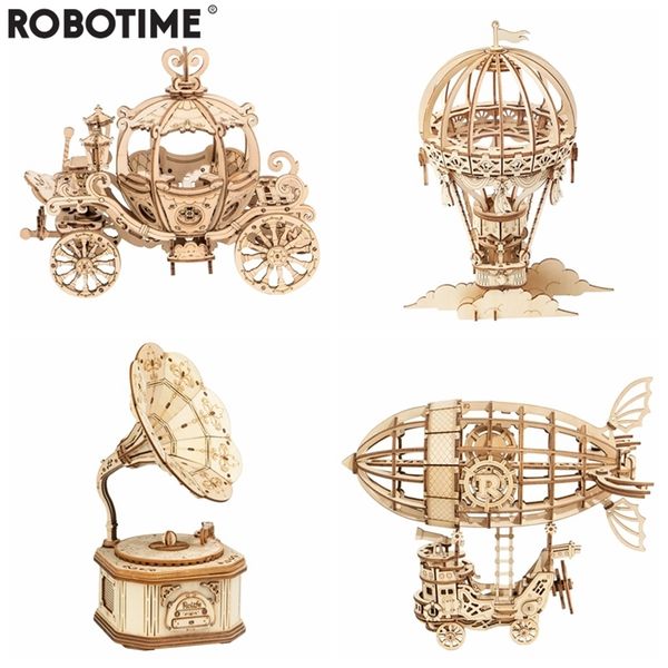Robotime Arrivée DIY 3D Gramophone Boîte Citrouille Chariot En Bois Puzzle Jeu Assemblage Jouet Cadeau pour Enfants Adultes TG408 220715