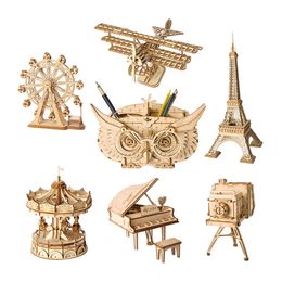 Robotime bricolage 3D Puzzle en bois jouets assemblage modèle avion manège grande roue pour enfants 220715