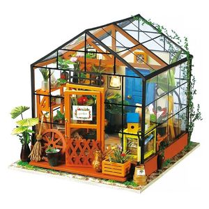 Robotime DIY Poppenhuis met meubilair Kinderen Volwassen Groene Miniatuur Poppenhuis Houten Kits Monteer Speelgoed Kerst Brithday Geschenken 240106