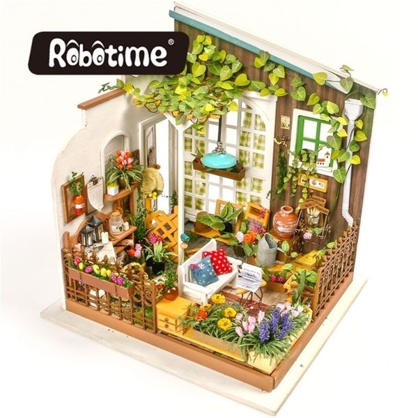 Robotime Drop DIY Dollhouse Miniature avec Light Doll House Furniture Kits de maison de poupée en bois Jouets cadeaux pour enfants LJ201126