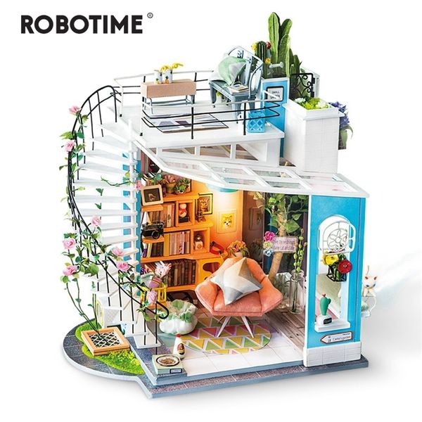 Robotime New DIY Loft de Dora avec Meubles Enfants Adulte Miniature Maison de Poupée en Bois Modèle Kits de Construction Dollhouse Jouet DG12 201217