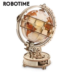 Robotime Rokr 147 PCS Luminous Globe with LED Light DIY Wooden Model Building Block Kits Assembly Toy Gift for Children Adult 211102