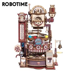 Robotime ROKR 420PCS DIY Chocolate Factory 3D Wooden Puzzle Assembly Marble Run speelgoedcadeau voor kinderen Tieners volwassen LGA02 220725