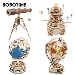 Robotime ROKR Curious Discovery Series 3D Wooden Puzzle Games Assembly Telescoop Orrery Globe Model Bulding Kits Toys Gift ST 220715