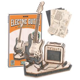 Robotime rokr elektrisch gitaarmodel cadeau voor kinderen montage creatief speelgoed bouwsteen set 3D houten puzzel tg605k 240509
