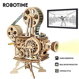 Robotime ROKR Projecteur à manivelle Film classique Vitascope Puzzle en bois Modèle de construction Jouets pour enfants Adultes LJ200928