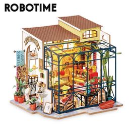 Robotime Rolife Diy Emily S Flower Shop Doll House With Furniture Children Adult Miniature Dollhouse Wooden Kits Toy DG145 220715