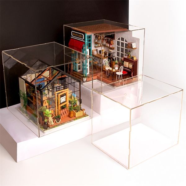 Robotime – boîte d'affichage transparente avec couvercle anti-poussière, pour maison de poupée, panneau acrylique de 3mm d'épaisseur, preuve de prévention pour salle d'exposition DG01Z 220715