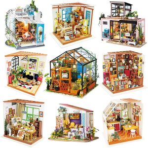 Robotime houten poppenhuiskits diy miniatuur poppen huis meubels speelgoed voor kinderen verjaardagscadeaus collectie lj201126