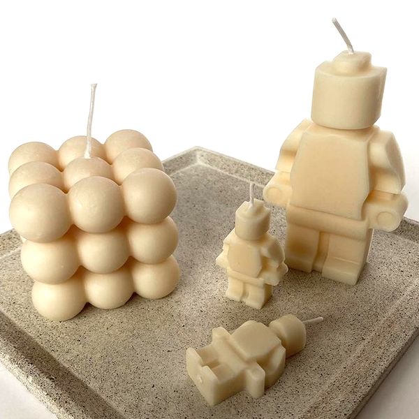 Robots silicona molde de vela bricolaje 3D bloques de construcción 3D galletas de chocolate moldes de hielo de fondant regalos de navidad suministros artesanales decoración del hogar