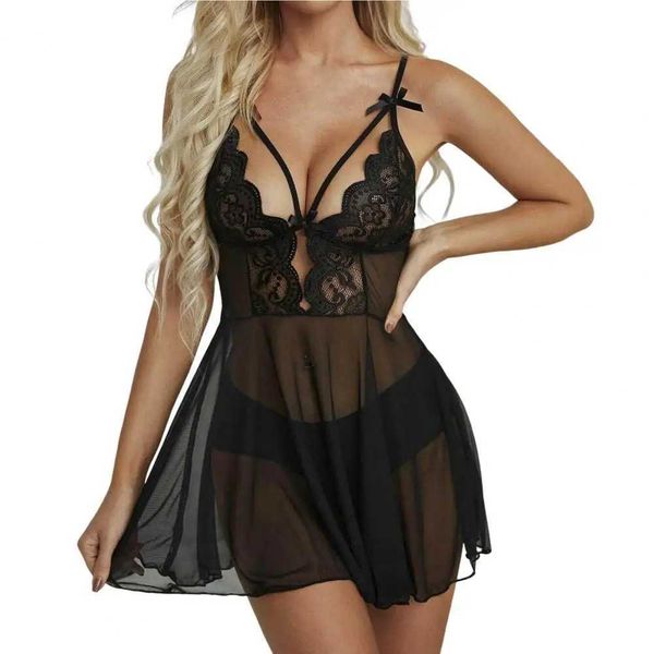 Robv Sexy Pyjamas 1 Set Women Nightdress G-string Set Deep V Necl