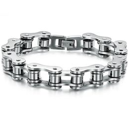 Rock And Roll – Bracelet en or blanc 14K pour hommes, chaîne de vélo et moto de 12MM, Bracelets pour hommes, bijoux de motards à la mode