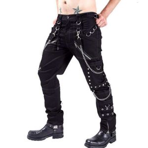 Pantalon décontracté en rock and roll pour hommes à glissière multi-zipper pantalons liés pantalons rivet pantalon performance pantalon