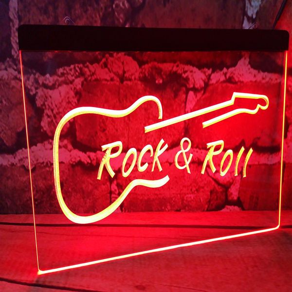 Rock and Roll-guitarra, música, cerveza, bar, pub, club, letreros 3d, letrero de neón con luz LED, decoración del hogar, artesanías 187B
