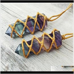 Collier de fluorite de cristal de roche Pierre arc-en-ciel Chakra Pendentif Quartz naturel Pendule hexagonal Colonne Reiki Guérison Juif Qylpth Maziw Hke38