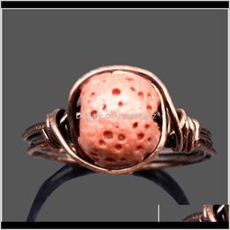 Cristal de roche Quartz perles en vrac Boho pierre naturelle couleur or Rose anneaux enveloppés de fil pour les femmes opale anneau Reiki guérison bijoux de mode 1 Qy