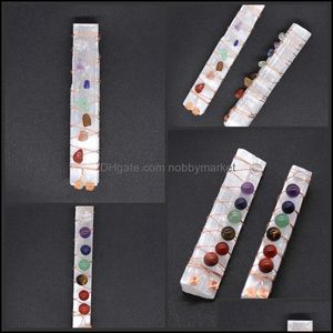 Rock Crystal Quartz Losse Kralen Sieraden Zeven Chakra Healing Crystals Stenen Selenite Stok Wand voor Yoga Meditatie Spirituele Reiki Wire WR