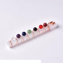 Rock Crystal Quartz Zeven Chakra Healing Crystals Stones Selenite Stick Wand voor yoga meditatie Spirituele Reiki kralen Draad gewikkeld OTNSB