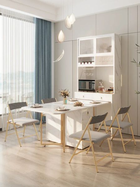 Mesa de comedor plegable de roca, gabinete de borde del comedor, almacenamiento de cocina moderno y minimalista integrado, gabinete de té y vino