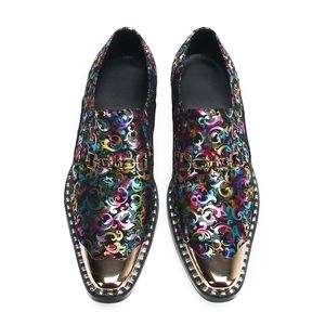 Rock Handmade Men Shoes Iron Toe Black Colorful Leather Dress Men Fashion Party and Wedding