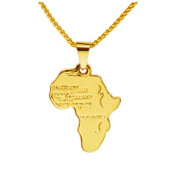 Rock Hippie pequeño mapa africano colgante collar 18 K chapado en oro real cadena collares largos joyería de fiesta regalos para hombres