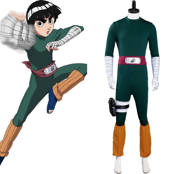 Costume de cosplay Rock Lee Vert Combinaison moulante Tenues Costumes de carnaval d'Halloween pour hommes femmes Q0910