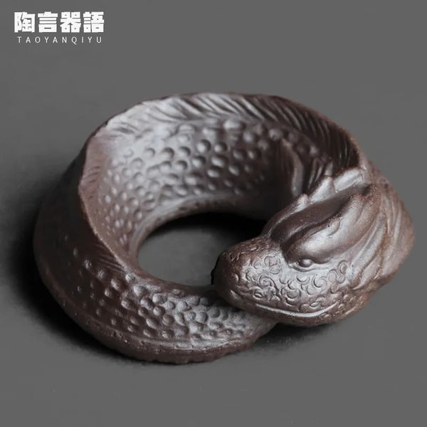 Roca mina cerámica arcilla dragón chino té mascota hecha a mano cerámica retro Kung Fu ceremonia del té utensilios olla cubierta tazón cubierta placer 240130