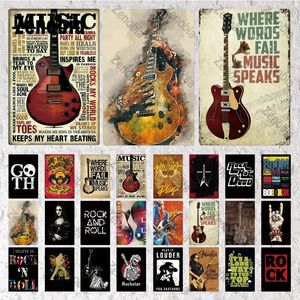 Rock Muziek Vintage Metalen Poster Rock En Roll Ijzeren Platen Thuis Kamer Decoratie Muurstickers Plaques Gitaar Metalen Bord Geschenken voor Slaapkamer Muur Art Decor 30X20CM w01