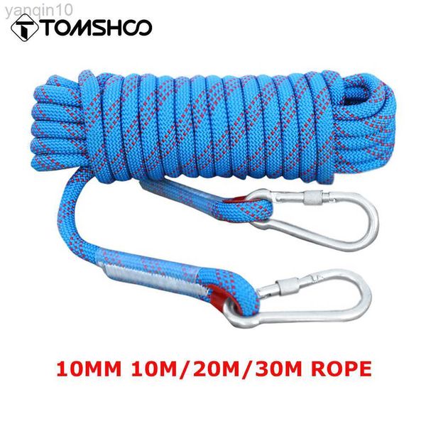 Protección de roca Tomshoo 10 mm Rock Tresping Rope 10m/20m/30m Static Rapelling Rope Safet Safet Escape Climbing Cordón de emergencia HKD230810