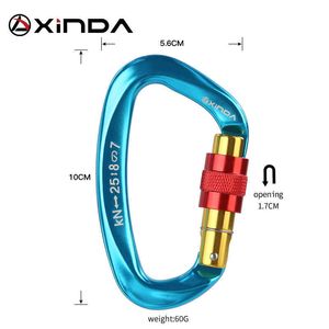 Protección de roca Xinda 5pc Catabinador de escalada profesional 25kn Gates de tornillo D de aluminio Movineer Equipo de exterior HKD230811