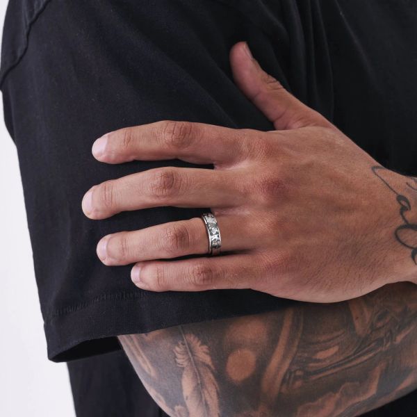 Anillos de boda de estilo rock punk martillado para hombres y mujeres, anillo giratorio de oro blanco de 14 quilates de 0.236 in, joyería para ansiedad