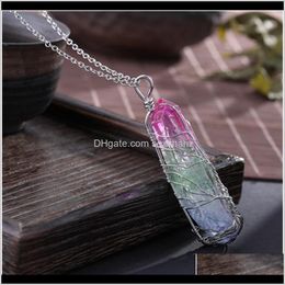 Rock Quartz Vintage Reiki Pierre Naturelle Cristal Pendentif Collier Femmes Hommes Fil Wrap Arbre de Vie Pendentifs Pendule Gems Rainbow Qylmm Wgmle