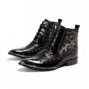 Rock Real 3191 Lederen enkelwesterse mannen metalen teen Rivets Botas Hombre Party Wedding Boots Maten US6-13