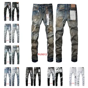 rock revival Jeans violets jeans de créateur jeans pour hommes lettre de mode tendance jeans skinny brodés mendiant lavé en détresse slim jeans polyvalents décontractés