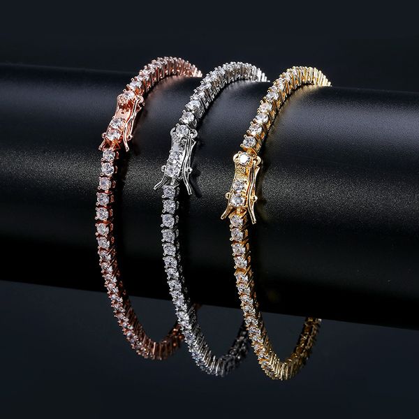 Chaînes de tennis rock Hip-hop Bracelet pour hommes Zircon-microencased 3mm Bracelet Bracelets de tennis pour hommes et femmes Out Jewelry