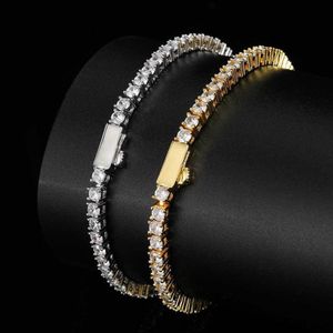 Chaînes de tennis rocheux Spring Bouton Hip-Hop Tide Bracelet Zircon-microenasedased 3 4 mm Bracelets de tennis pour hommes et femmes I262B