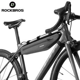 ROCKBROS 1,5L volledig waterdichte fietstas voorbuis driehoek verlengd dubbele ritssluiting krasbestendige fietstas fietsaccessoires 240313