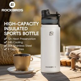 Rockbros 1L Bouteille d'eau thermique Sports Bouteille d'eau non glissement 304 en acier inoxydable froid et thermo cup de randonnée de randonnée 240416