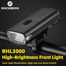 RockBros 3000Lm Bicycle Light C-type opladen voorlicht 10000mAh Bicycle Light IPX6 Aluminium Aluminium Aluminium Legering Fietsaccessoires 240509