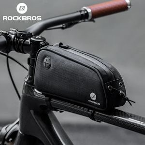 Bolsa de bicicleta Rockbros 13L MARCO PORTABLE TUBO delantero Ciclismo impermeable MTB Pannier Black con auriculares 240416