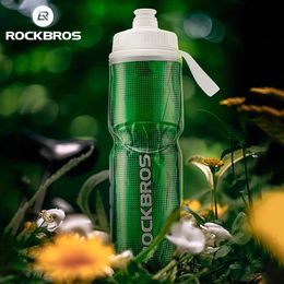 Rockbros Circulaire geïsoleerde waterfles drank PP5 Siliconen 670 ml Fitness Buiten Sports Bicycle draagbare waterfles 240506