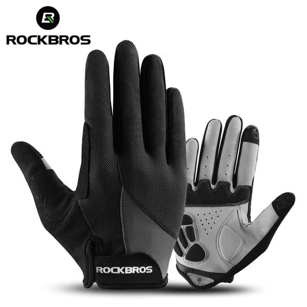 ROCKBROS Guantes de ciclismo Almohadilla de esponja Guantes de motocicleta de dedo largo para bicicleta Guante de bicicleta de montaña Pantalla táctil Guantes MTB 240229