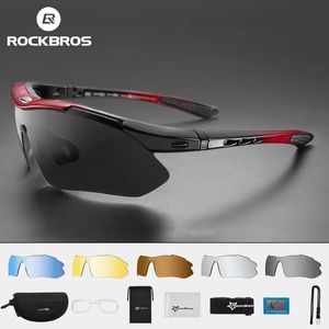 ROCKBROS lunettes de cyclisme polarisées Sports de plein air lunettes de soleil de vélo lunettes de vélo de montagne lunettes myopie cadre 5 lentilles lumière 240228