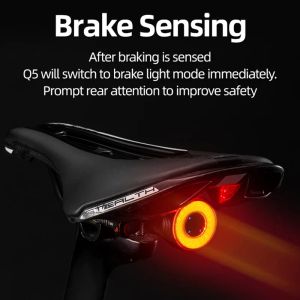 RockBros Smart Bike Tail Light Type-C Oplaadbare Ultra Bright Rem Sensing Bicycle IPX6 Achterlamp Sense zaklamp rood licht
