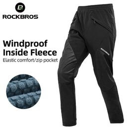 ROCKBROS Winterfietsbroek Warm thermisch fleece Winddicht Hoge elastische heren buitensportbroek Fiets Fitnessbroek 240312