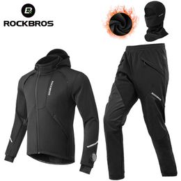 ROCKBROS Conjuntos de chaquetas de invierno para hombre Conjuntos de ciclismo de lana térmica a prueba de viento a prueba de agua Pantalones más cálidos de carretera Jersey Trajes de bicicleta 240320