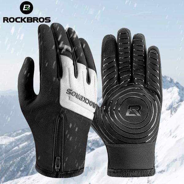 ROCKBROS Gants chauds d'hiver Gants de cyclisme à écran tactile Gants de vélo VTT à doigts complets Gants de ski thermiques en silicone antidérapants 231220